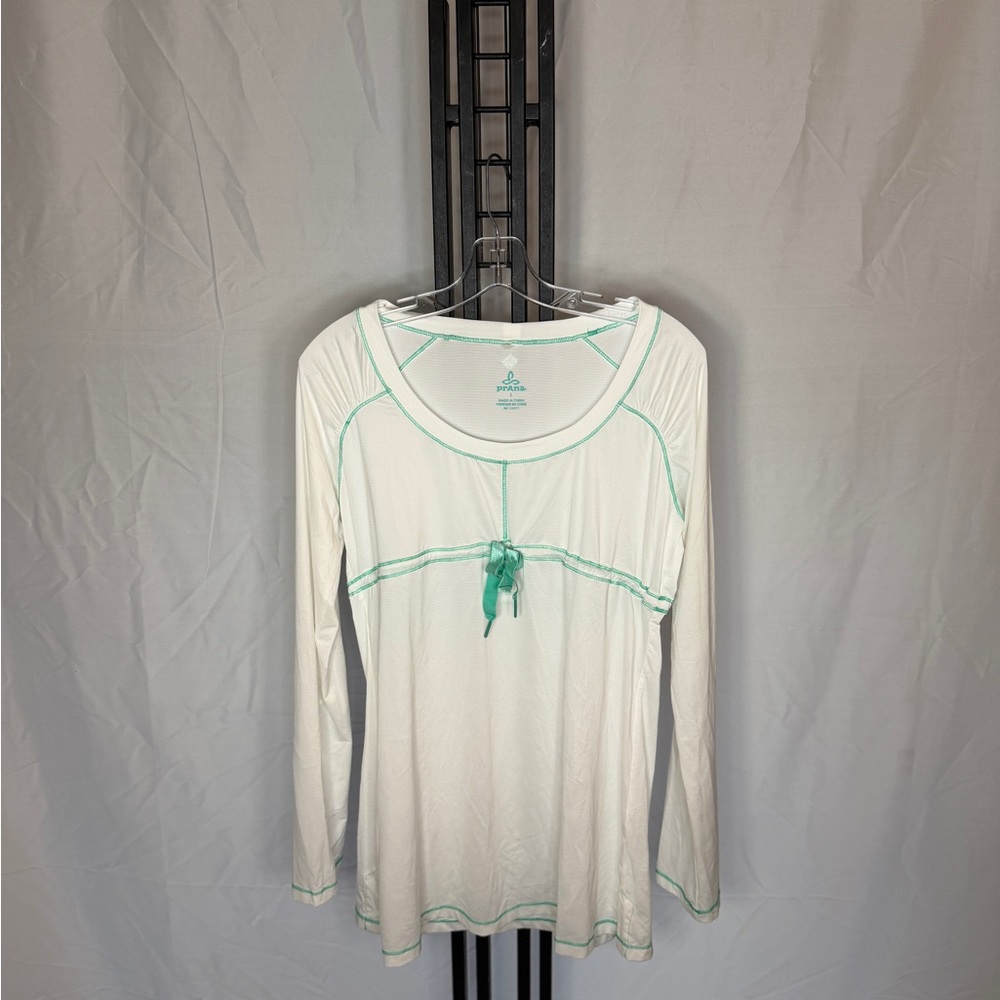 Prana White and Green Long Sleeve Tee